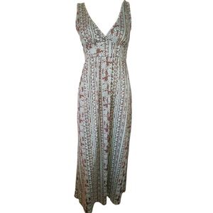 Earthbound Trading Co Dress Womens Small Brown Green Floral Long Maxi Earthy